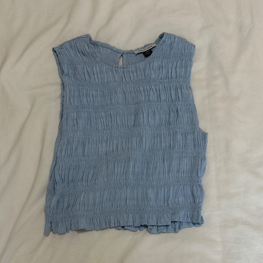Light Blue Sleeveless Ruched Top